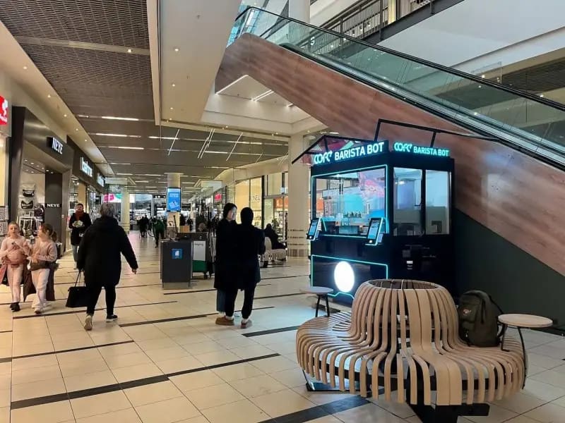 cofeplus robot coffee kiosk at high end shopping mall